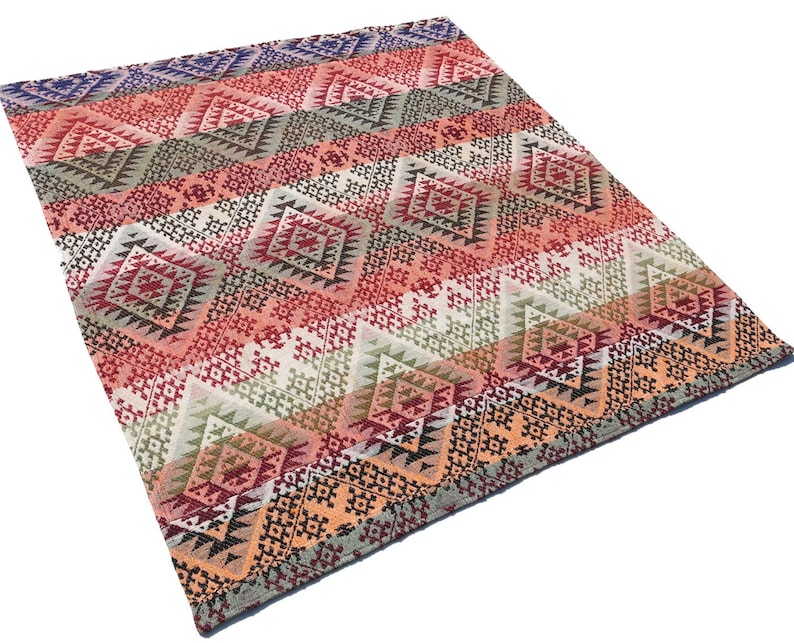 Turkish Aztec Tribal Wool Kilim Rug 5.7x4.9 ft