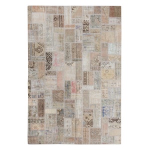 soft beige gray color overdyed turkish PATCHWORK rug