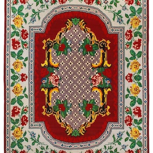 7x10 feet, Antique Floral Red-Gray Rug, Flat Weaving Wool Area Rug, Handmade Rug, Bessarabian Rug, Floor Rug, Livingroom Rug