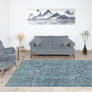 Blue Overdyed Rug, Blue Distressed Rug, 6x11 Hand Knotted Wool Rug, 6x10 Overyded Rug, Turkish Area Rug, Oushak Rug, 5.5x10.4 ft