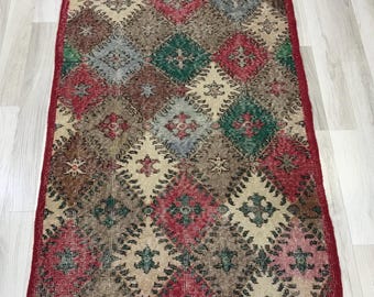 Hand Knotted Wool Runner Rug: 3 x 6.5 ft Vintage Turkish Corridor Rug