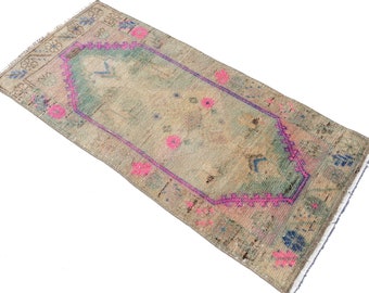 Tapete de lã turca vintage: tapete geométrico feito à mão (39 x 18 polegadas)