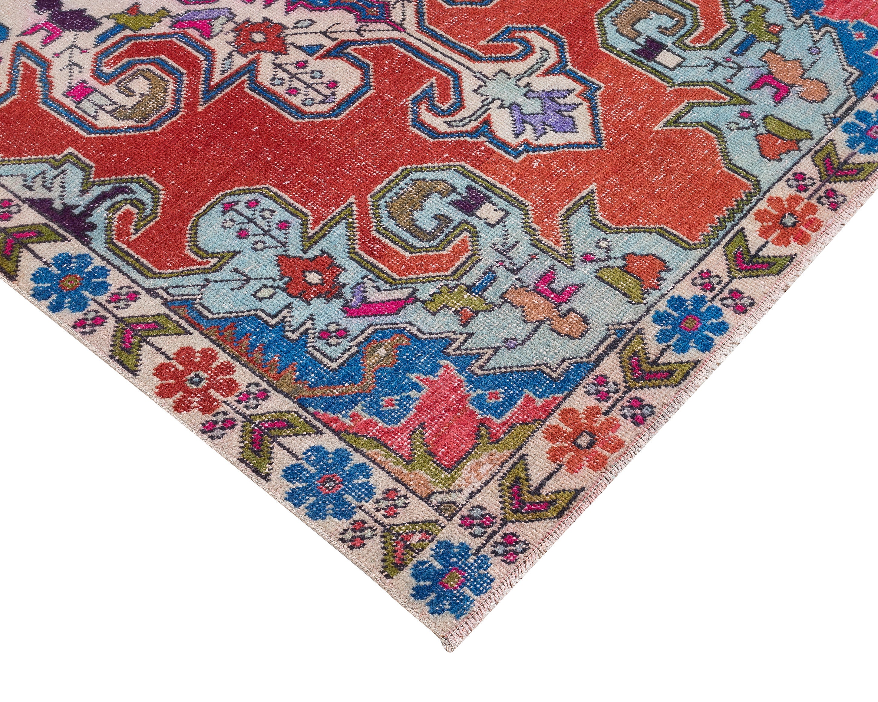 48cmx88cm トルコ絨毯ヴィンテージ ラグアナトリアの手織り ヴィンテージトルコラグ、手織りアナトリアカーペット、幾何学模様ラグ