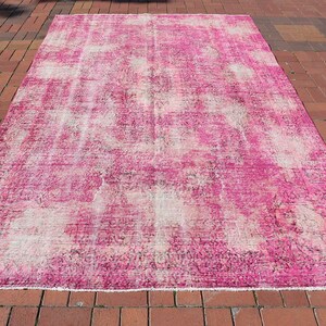 7x10 Pink Overdyed Rug, Abstract Redyed Wool Rug, Hall Rug, Living Room Rug, Vintage Turkish Rug