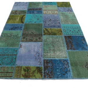 Ciemnoniebiesko-zielony DYWAN PATCHWORK