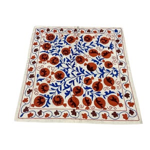 Vintage Suzani Tablecloth: Silk Embroidery Uzbek Tapestry (90x90)