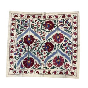 Handmade Suzani Tablecloth: Vintage Uzbek Embroidery Wall Hanging (90x90 cm)