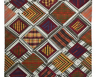 Turkish Wool Kilim Patchwork Rug: Square Striped Area Rug (4.5x6.1 ft)