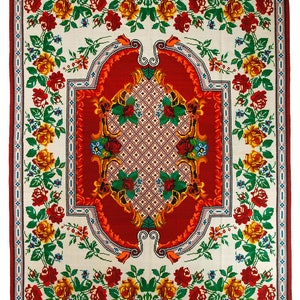 9x11.4 Feet,Handmade Antique Caucasian Floral Red Area Kilim rug,Handmade Rug, Flat weave floral rug.Oversize Rug.Oversize Wool Kilim Rug