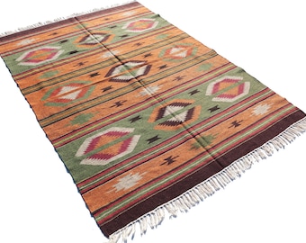 Tapis kilim turc vintage : laine tissée à plat, nouée à la main (6,5 x 4,9 pi)
