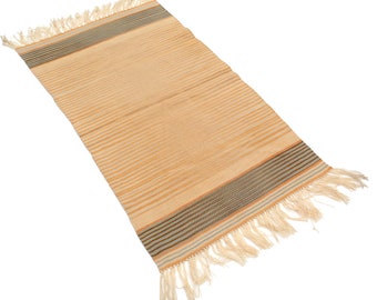 Tapete de banheiro bege 2x4, tapete kilim pequeno feito à mão, tapete de banho turco