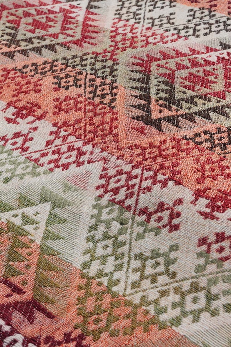 Turkish Aztec Tribal Wool Kilim Rug 5.7x4.9 ft