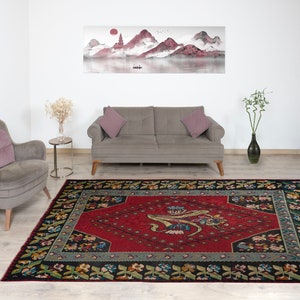 8x11 Red Floral Rug, Antique Caucasian Oversize Rug, Flat Weaving Wool Area Rug, Handmade Rug, Bessarabian Rug, Living Room Rug