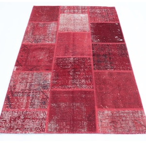 Alfombra teñida de área de patchwork rojo caliente