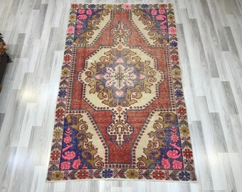 Handgeknüpfter Vintage Wolle Türkischer Teppich, Beunruhigt Boho Bereich Teppich