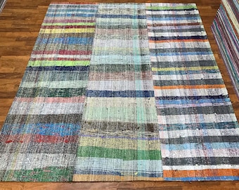 Vintage Cotton Striped Patchwork Kilim rug