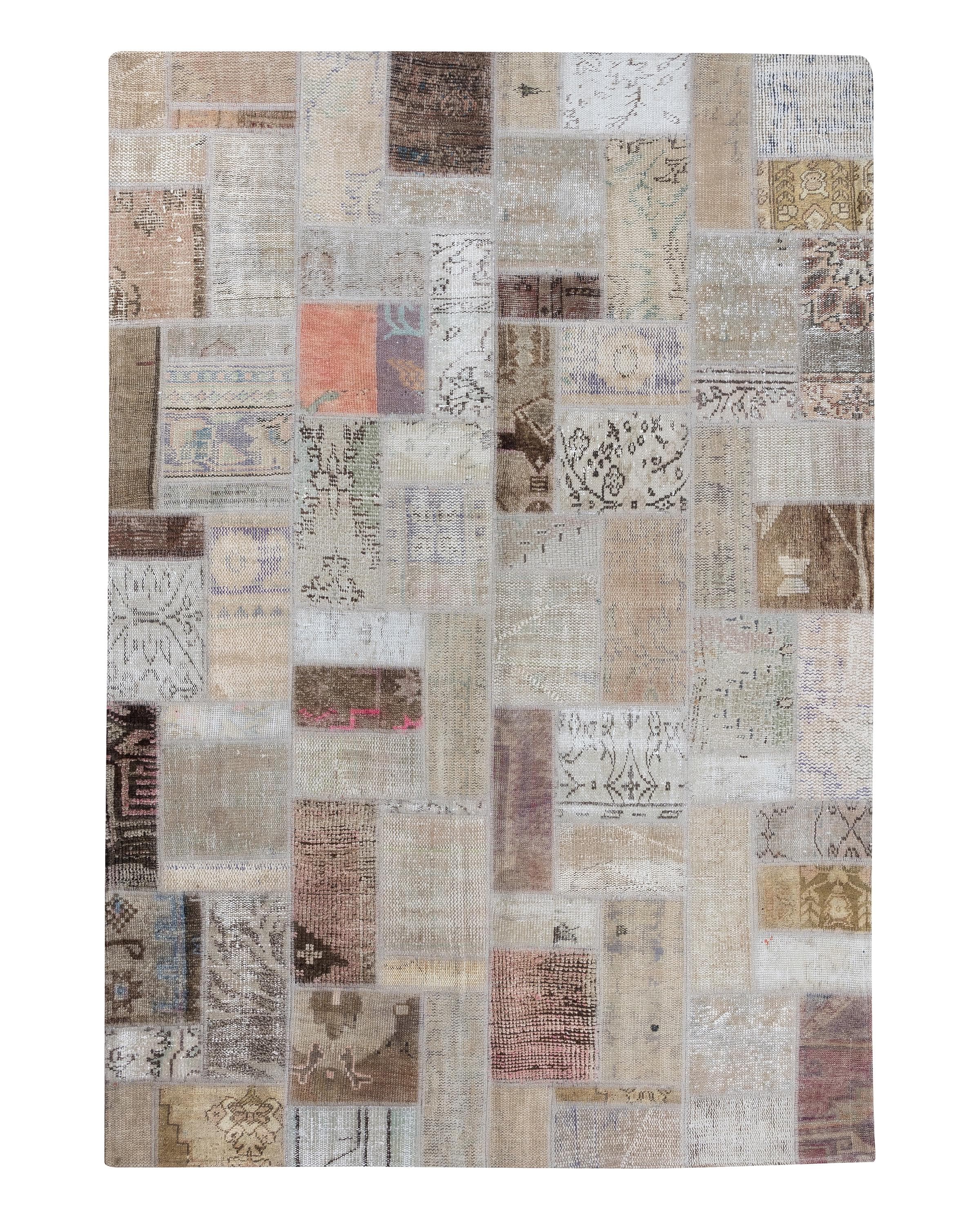 6x8 Beige Rug Made From Different Vintage Rugs, Turkish Wool Patchwork ...