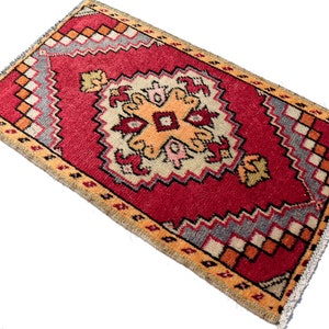 Handmade Turkish Wool Rug: Vintage Oriental Entry Rug (2.9 x 1.7 ft)
