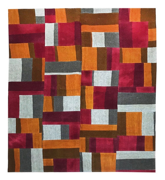 Handgefertigter Türkischer Kelim Patchwork Teppich: 500x300 Wolle Geometrischer Teppich