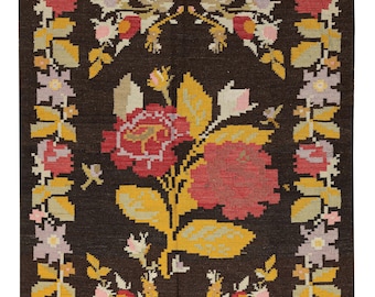4.4x6.5 ft, Handmade Decorative Moldovian Kilim, Rose Kilim, Handmade Kilim Rug, Large Kilim Rug, Karabagh Rug