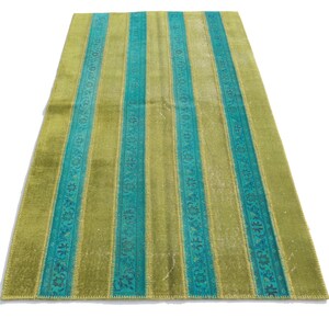 Grün Blau Patchwork, Bunt Gestreifter Türkischer TEPPICH