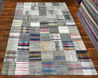 6.6x9.8 pies, Alfombra Kilim Patchwork, Alfombra vintage hecha a mano