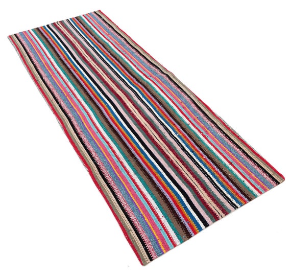 STRIPED Design WOOL RUNNER Kilim, Hallway Runner, Soft Rug
