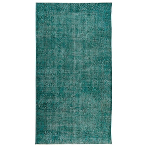 Vintage Turkish Wool Rug: Teal Overdyed Area Rug (3.6x6.6 ft)