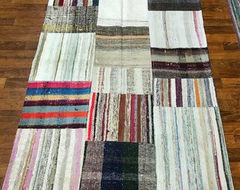 Alfombra Kilim de tela de algodón a rayas de colores