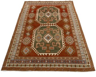 4.5x6.8 ft Handwoven Turkish Rug: Vintage Geometric Wool Oriental Rug