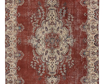 8x11 Turkish Wool Oushak Rug: Hand-Knotted Vintage Floral Carpet