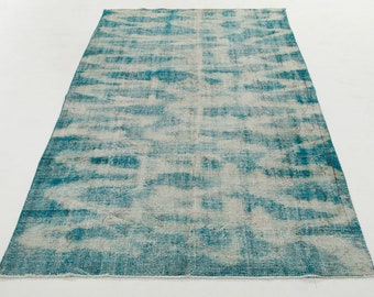 Blue Overdyed Turkish Rug (5x8.5 ft): Handmade Wool Abstract Carpet