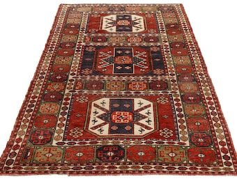 Turkish vintage hand made wool area rug, Caucasian rug, Geometrical Pattern rug
