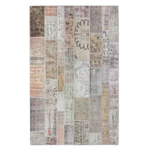beige gray wool turkish Patchwork rug