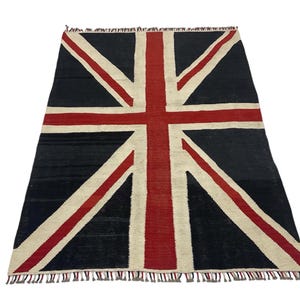 Ręcznie tkany wełniany kilim: brytyjska flaga Union Jack (4 x 6 stóp)