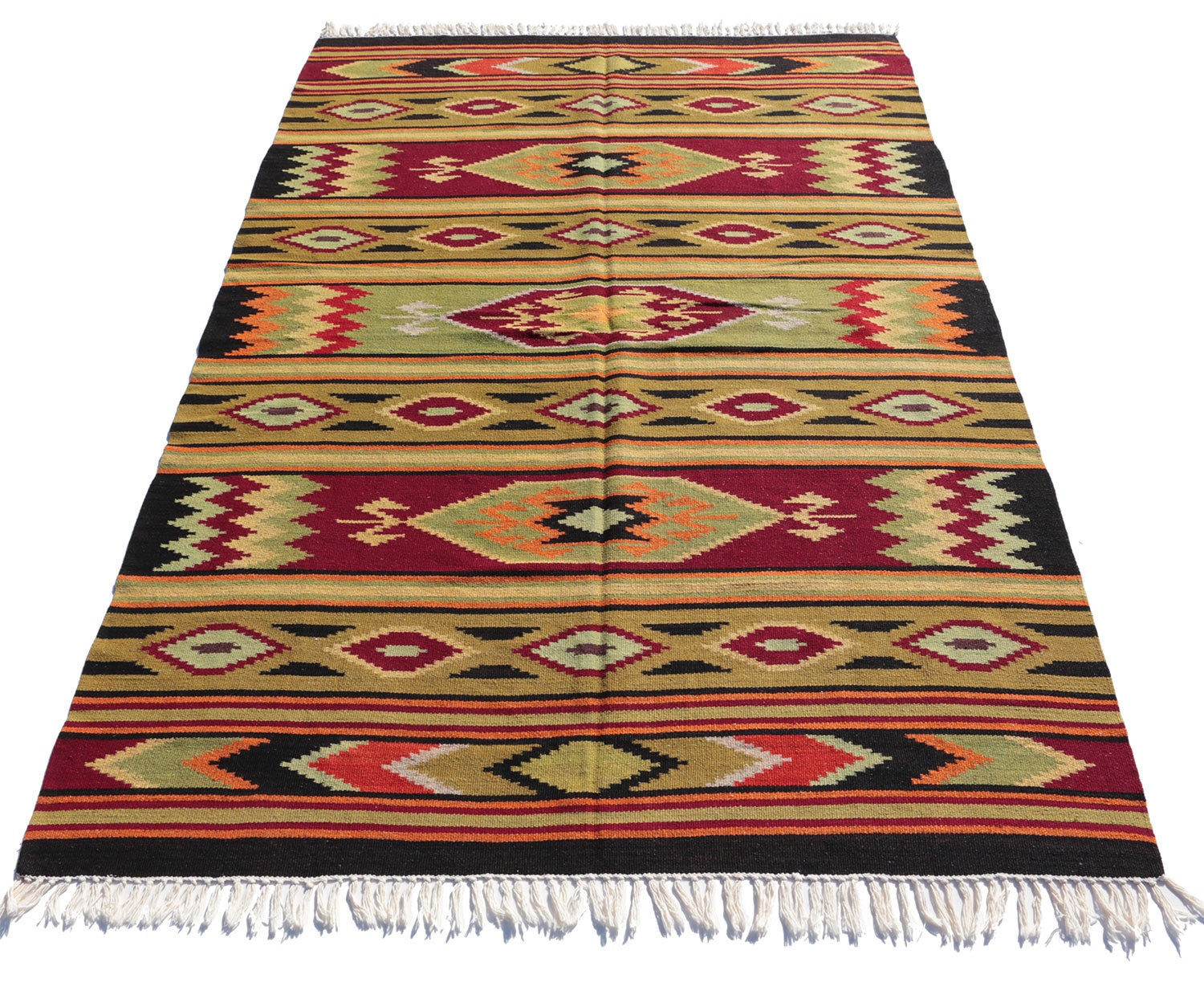 幾何学模様の小さなアステカキリム 6 x 5 フィート - Etsy 日本