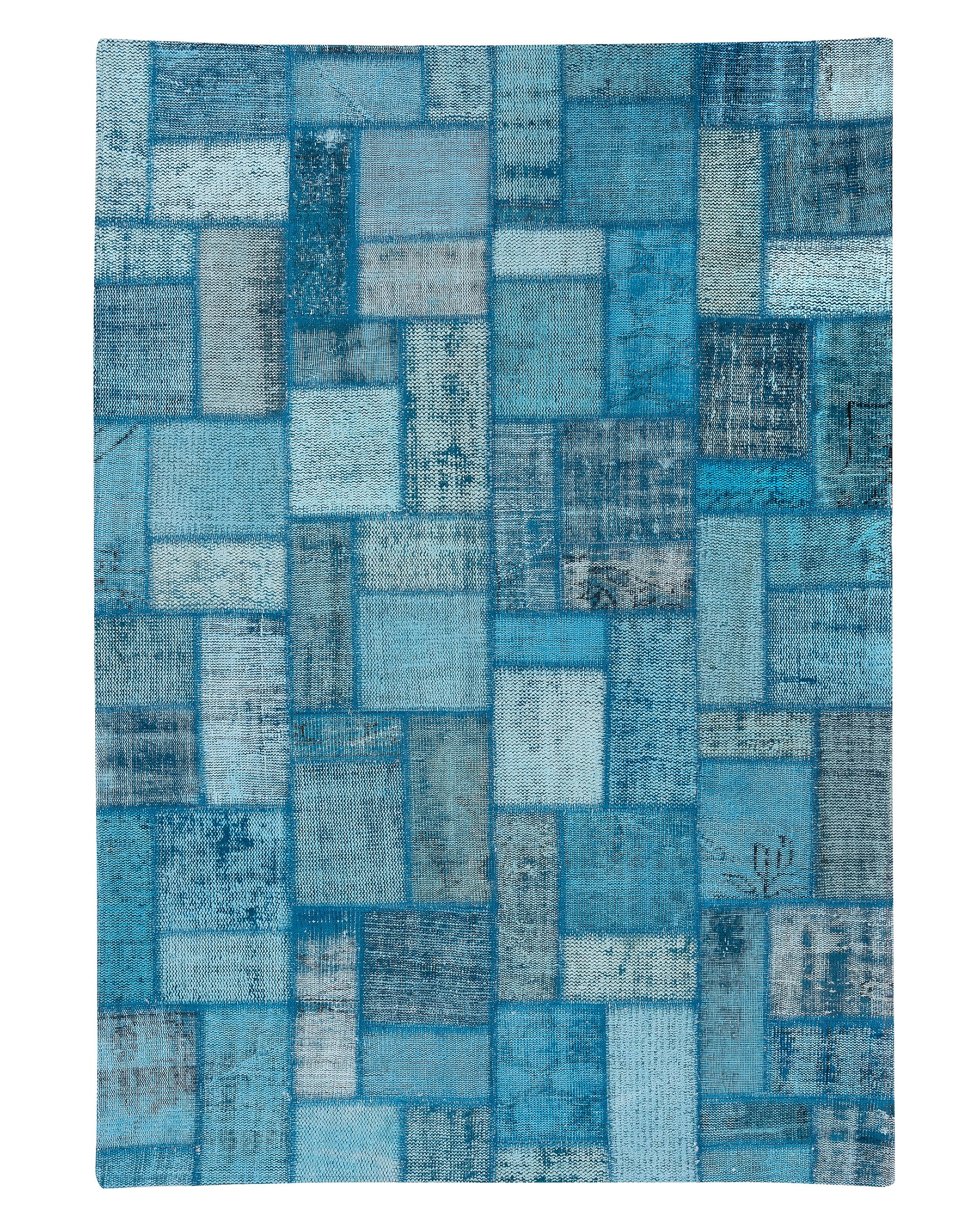 Blue Patchwork Wool Rug: 5.6x7.6 ft Vintage Turkish Handmade Area Rug