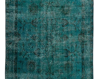 4x6 Turquoise Overdyed Turkish Rug: Vintage Wool, Handmade