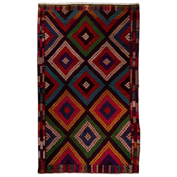 Buy Turkish Vintage Hand Embroidered Wool Area Rug,flat Weave 