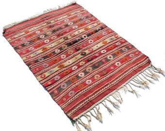 Türkischer Kelim-Teppich: Gestreifte Wollteppiche, Handgeknüpft (120x100 cm)