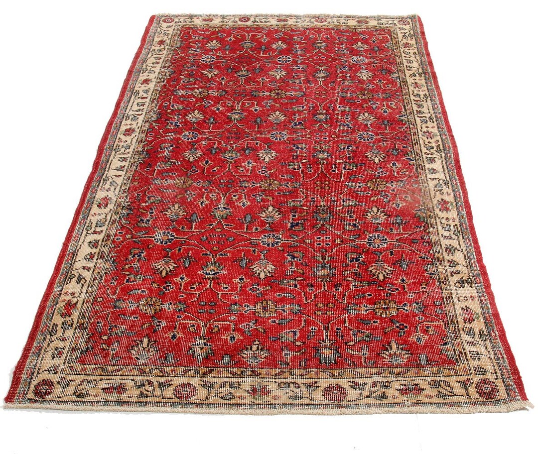 Red Rustic Long Rug Vintage Red Wool Rug: 4x7 Ft, Handmade Floral Oriental Rug - Etsy