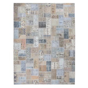 soft beige gray color overdyed turkish PATCHWORK rug