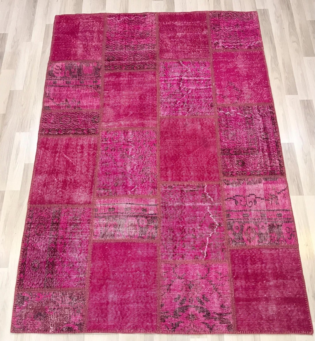 Handmade Hot Pink Patchwork Rug: 5.7x8 Ft, Hand-knotted Wool - Etsy