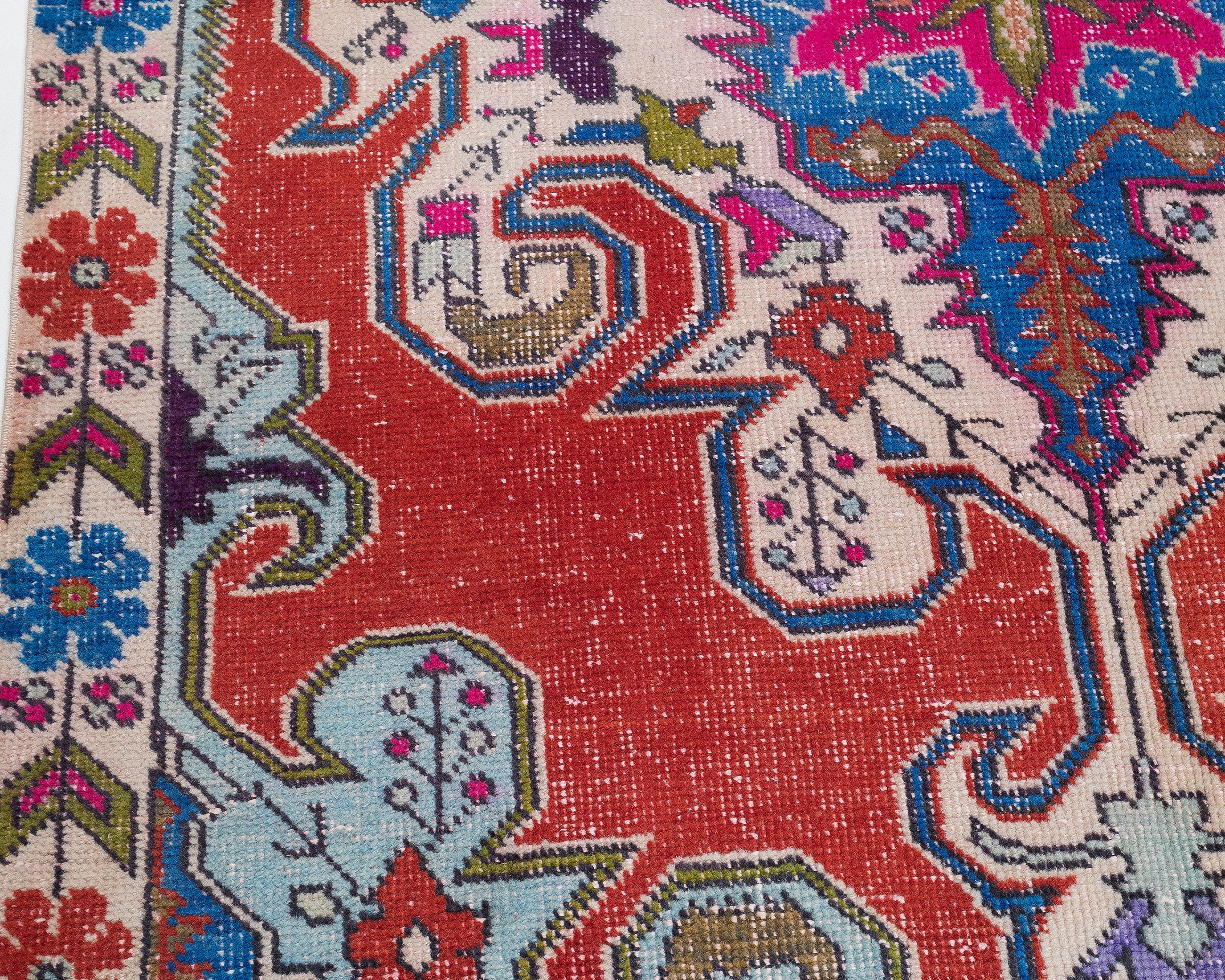 48cmx88cm トルコ絨毯ヴィンテージ ラグアナトリアの手織り ヴィンテージトルコラグ、手織りアナトリアカーペット、幾何学模様ラグ