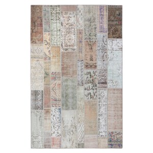 6,6x9,8 ft, uniek patchworktapijt, antiek wollen handgeknoopt tapijt, kantoordecor