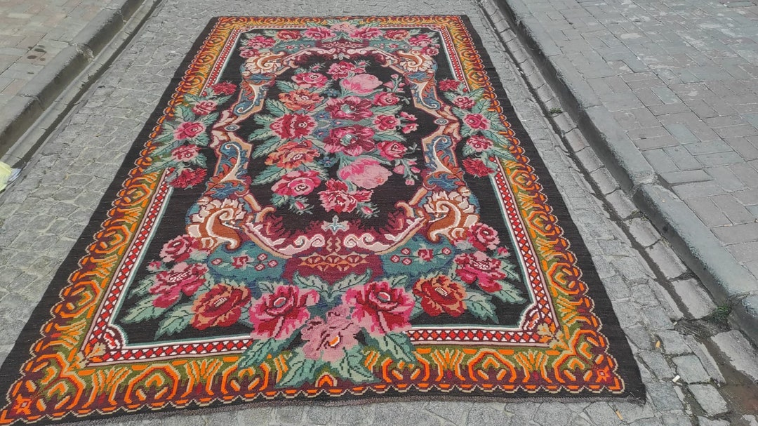 Bessarabian Floral Kilim Rug 12x7 Ft - Etsy