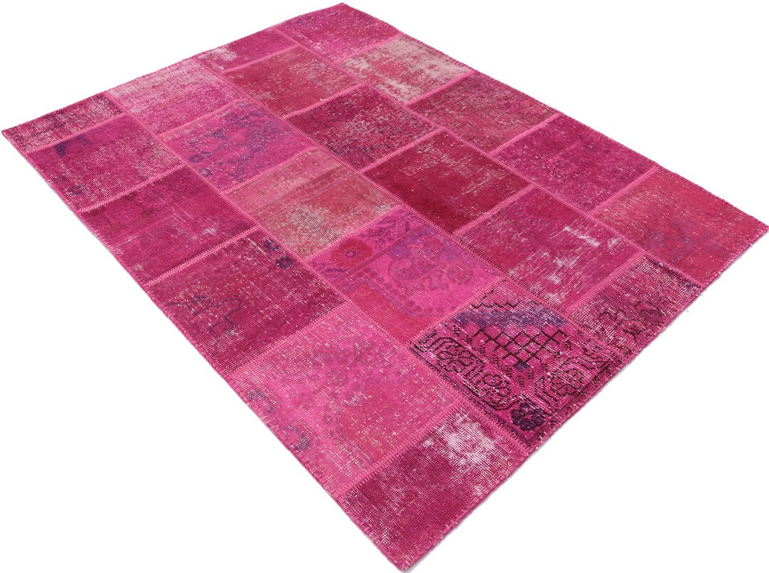Fuchsia PINK COLOUR PATCHWORK Rug - Etsy