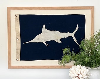 Framed Vintage Marlin Boat Flag