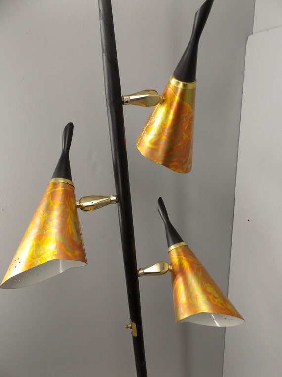 50s 60s Pole Lamp With Colorful Metal Leaf Etsy