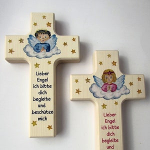 Children's cross made of natural wood / saying cross / guardian angel cross / for girls and boys / baptism / birth / name engraving possible image 1